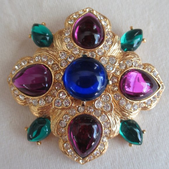 VTG JOAN RIVERS Gripoix Style JELLY MALTESE PIN BROOCH Gold Plated 2" - Picture 7 of 7